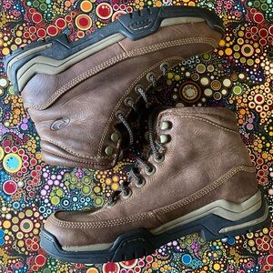 Ladies 6.5 brown leather upper roper boots hiking utility workwear lace up ankle